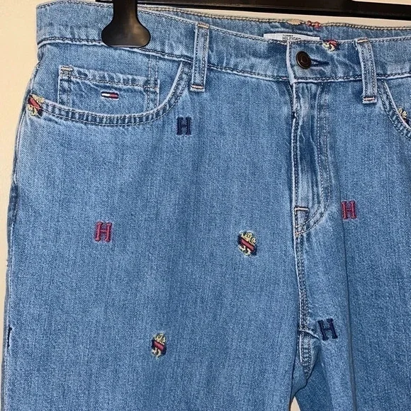 Tommy Hilfiger women’s jeans 10 cropped trend embroider blue red logo new denim - Picture 4 of 9